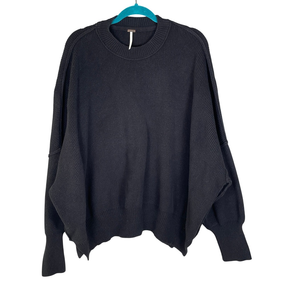 Free People Easy Street Tunic Sweater Womens M Black Excellent Ribbed Oversized